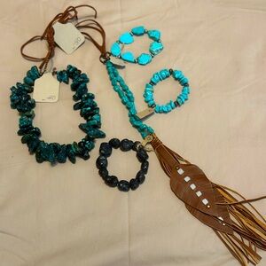 Jewelry Bundle 5 pieces 2 Necklaces 3 Bracelets Boho Western Boutique Turquoise